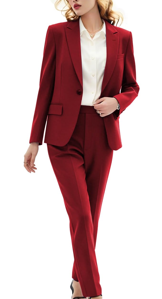Womens Suits 2 Piece Set Dressy Peak Lapel Womens Business Suits for Work Professional