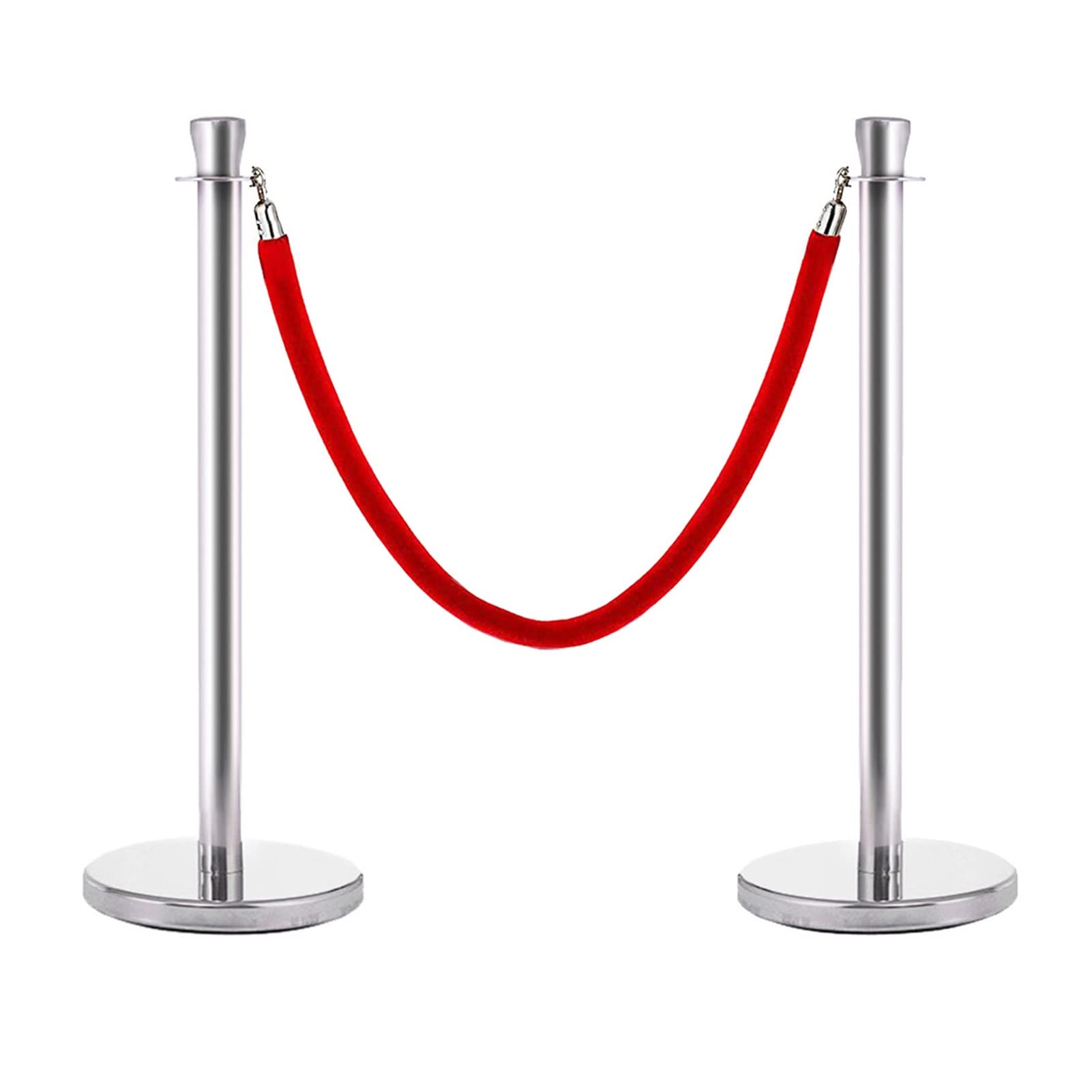 WOTZOV Stanchion Queue Barrier Rope Grand Opening Vip Theater Sign Queue Barriers Stanchions 2Pcs, Stainless Steel Easy To Put Crowd Control Post With Velvet Ropes, Up,Black Rop,Red Rope