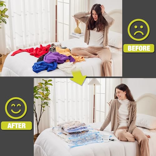 Image of HIBAG Vacuum Storage Bags with Electric Pump, Vacuum Seal Bags for Clothing, Pillows, Blanket Bedding Comforters, 10 pack Large