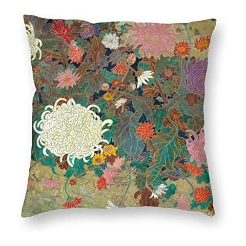 WAZHIJIA Oriental Floral Throw Pillow Cover Chinoiserie Couch Outdoor Pillow Pillow Case Japanese Flower Sofa Pillowcase 18 X 18 Inch Cover