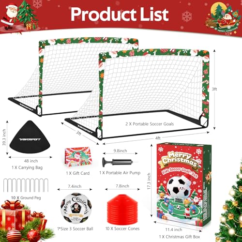 Image of Kids Soccer Goals for Backyard Set - 2 of 4' x 3' Portable Soccer Goal Training Equipment, Pop Up Toddler Soccer Net with Soccer Ball, Soccer Set for Kids and Youth Outdoor Games, Sports, Play