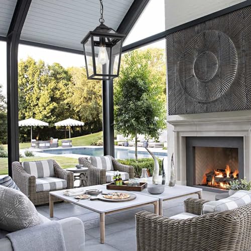 Diyel Outdoor Pendant Light Lantern For Front Porch, Black Exterior Hanging Light Fixtures With Clear Glass Shade For Patio thumb #6
