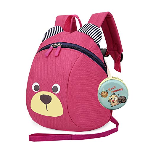 Preisvergleich Produktbild MCUILEE Süß Bär Mini Rucksack Kinder Babyrucksack Kindergartenrucksack Backpack Schultasche Kleinkind Mädchen Jungen mit Sicherheit Geschirre Zügel,Rose Rot