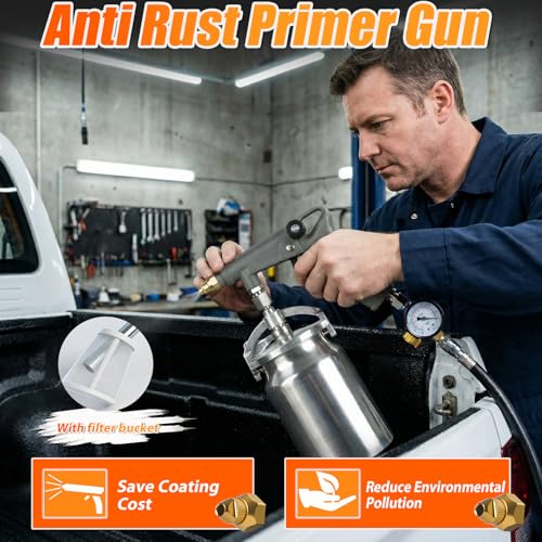 Image of Undercoating Spray Gun with Suction Feed Cup, 360 Flexible Wand & Filter Screen Cover & Air Pressure Regulator - Rubberized Coating Sprayer for Truck Bed Liner, Rust Proofing, and Chassis Protection