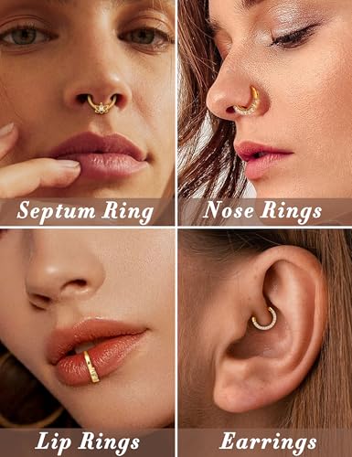 Drperfect 9PCS 16G Septum Rings Opal Daith Earrings Hoop Nose Rings 316L Stainless Steel CZ Cartilage Helix Tragus Earrings Septum Clicker Piercing Jewerly3