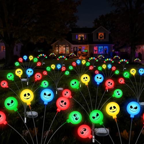 YGVQN 2 Stück Halloween Deko Licht Outdoor, 6 LED Grusel-Gesichter mit Farbwechsel & Wackelfunktion, Wasserdichte Halloween Solarlampen für Garten, Vorgarten, Party und Gruselhaus-Dekoration