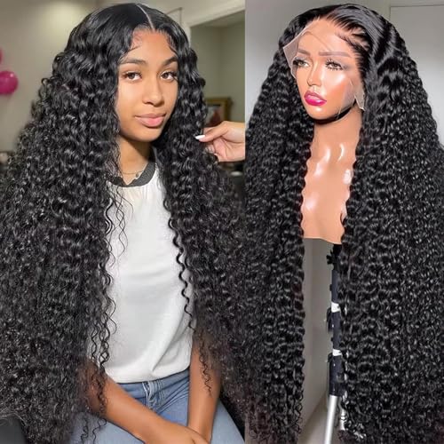 Image of Vnrtkkn 13x6 HD Deep Wave Lace Front Wigs Human Hair Glueless Wigs Human Hair Deep Wave Wig 28 Inch Lace Frontal Wigs Human Hair Deep Wave Wigs for Women Pre Plucked Curly Wig