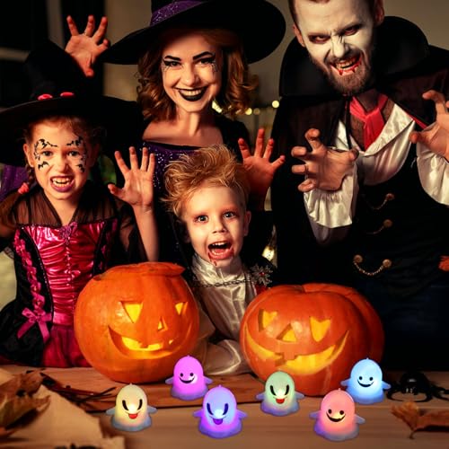 Image of KIMOBER Halloween Flameless Candles,6Pcs White Ghosts Colorful LED Candles for Indoor Halloween Decorations Home Halloween Decor