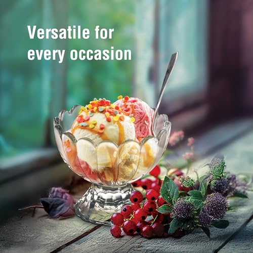 Image of Treo by Milton Floral Glass Dessert Bowls | Wide Mouth for Easy Serving | Perfect for Sundaes, Ice Cream & Layered Desserts | Ideal for Cafes, Parties & Home | Set of 6, 150 ml Each