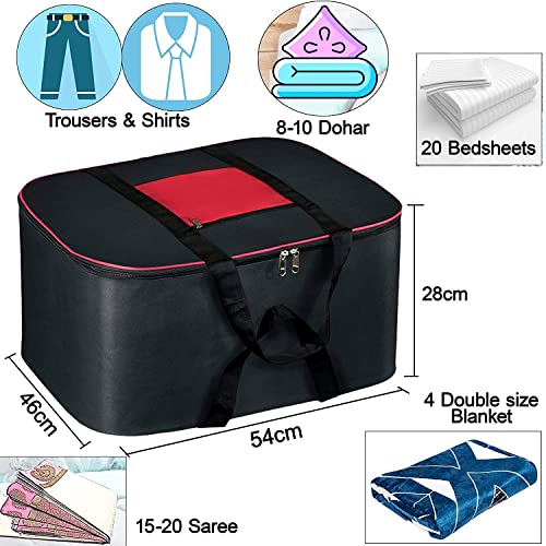Image of XML Underbed Storage Bag (PACK OF 2) For Clothes Toys Stationery Moisture Proof Nylon Large Size Wardrobe For Travel Home And Kitchen Rectangular (BLACK)