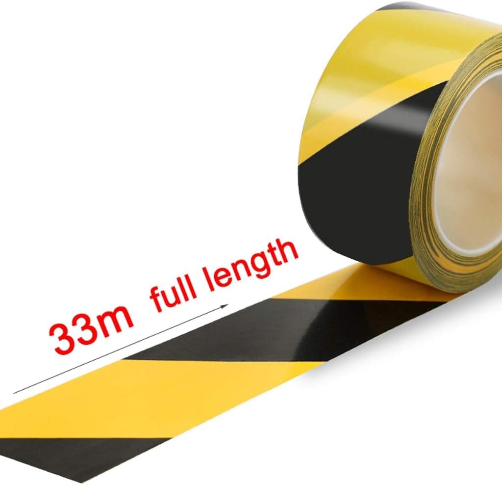 Rotolo di nastro adesivo alto, nastro di avvertimento di pericolo, nastro barriera in PVC nero, giallo, zebra, adesivi di avvertimento per punti di riferimento, logo 5S, nastro colorato