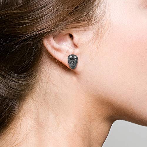 2 Pairs Punk Stainless Steel Stud Skull Earrings Fashion Style Cupimatch Silver Black Rock Ear Piercing Earrings For Mens Women2