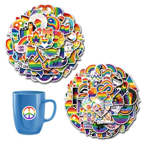 Hongoen 100 Stück Pride Sticker, LGBTQ Sticker, Gay PrideAufkleber,Fahrrad Pride Aufkleber Set, Regenbogen Aufkleber für Laptop,Regenbogen Sticker für Wasserflaschen für Scrapbook,Skateboard,Auto