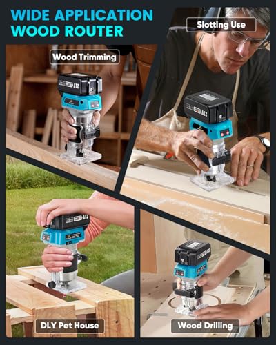 Avhrit Cordless Compact Wood Palm Router, 21V Wood Router Tool with 2PCS 4.0Ah Batteries, Brushless Power Hand Palm Routers for Woodworking, Wood Trimmer Cutting with 15 Pieces 1/4" Router Bits Set - Image 8