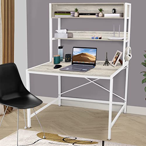 Image of ABOUT SPACE 3 Tier Wooden Office Table with Storage - Office Desk - Computer Table for Gaming, Laptop, PC - Engineering Wood Study Table for Home, Office (L 115 x B 60 x H 157 cm) - Beige