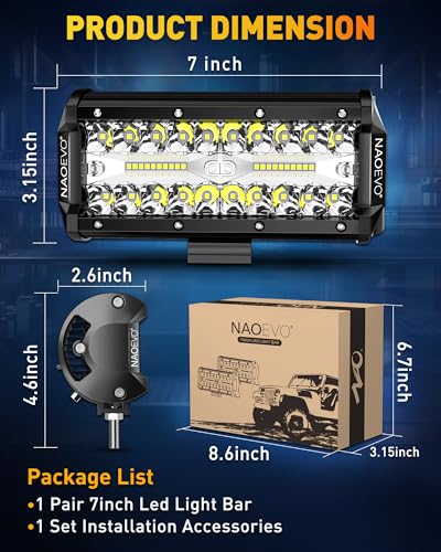 Naoevo 7 INCH LED LIGHT BAR Off Road/Fog/Driving Lights Led Pods thumb #6