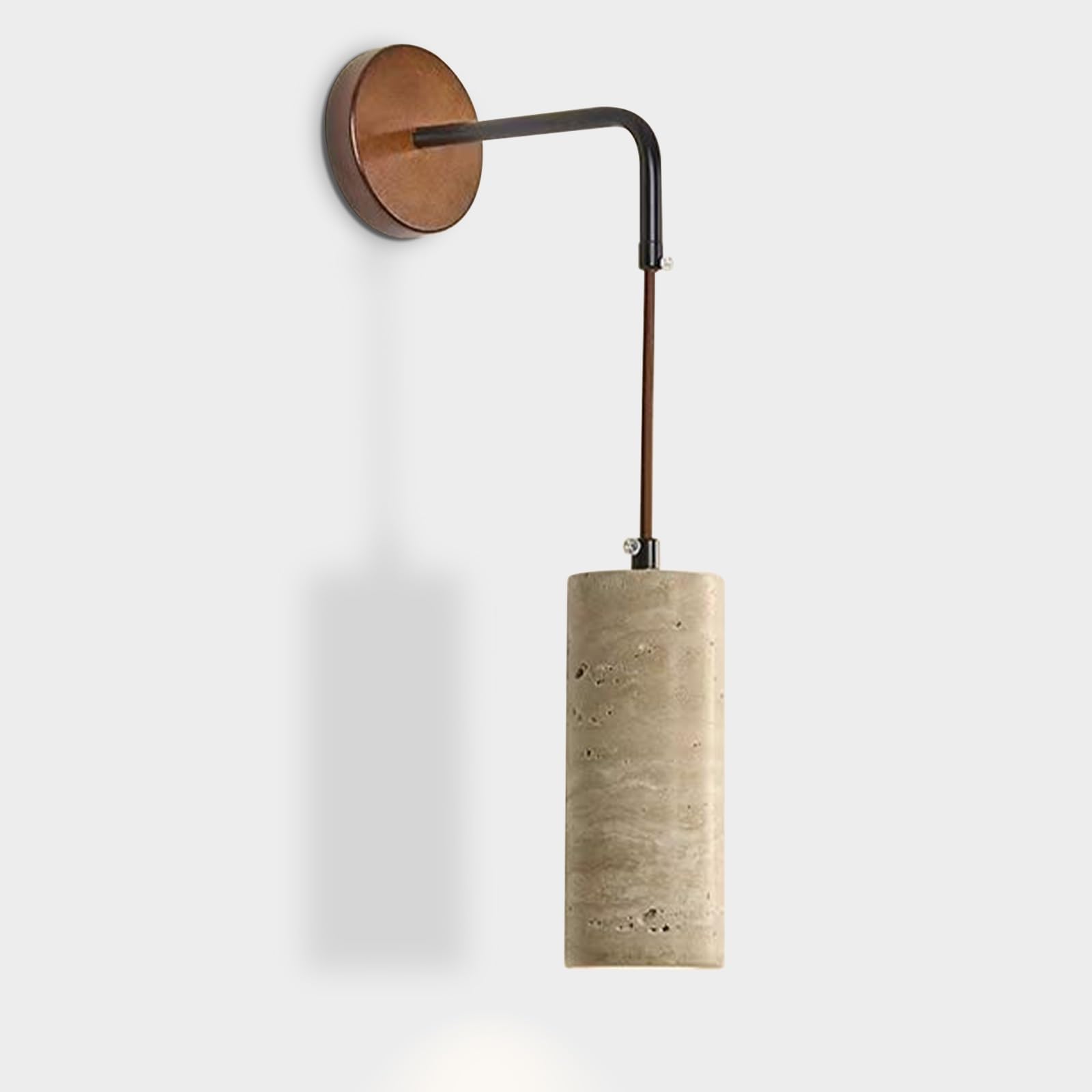 SXWNBIFH Natural Cave Stone Wall Lamp, Cylindrical Stone Wall Sconce with Wooden Base, Mid Century Modern Hanging Wall Light for Dining Room Bedroom Living Room Hallway(Small)