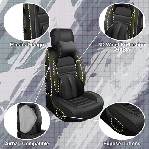 Image of Full Set Car Seat Covers for Ford F-150 F-250 F-350 XL XLT STX Lariat King Ranch Platinum Raptor Seat Covers 2007-2026, Waterproof Seat Protectors(Luxury 5 Seats /Black)