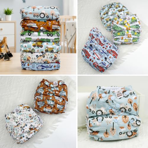 Image of Mama Koala 6 Pack Reusable Cloth Diapers 3.0 for Babies Girls Newborn, One-Size Adjustable Baby Diaper, Durable Stitching, Back Opening for Inserts, Breathable Awj Lining, Leak Prevention-Vroom Crews