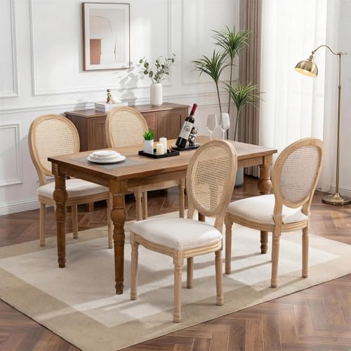 SoarFlash chaises à Manger françaises, Style rétro, Dossier Rond en Lin, Jambes en Bois, Style champêtre/campagnard, adapté pour Cuisine et Chambre à...