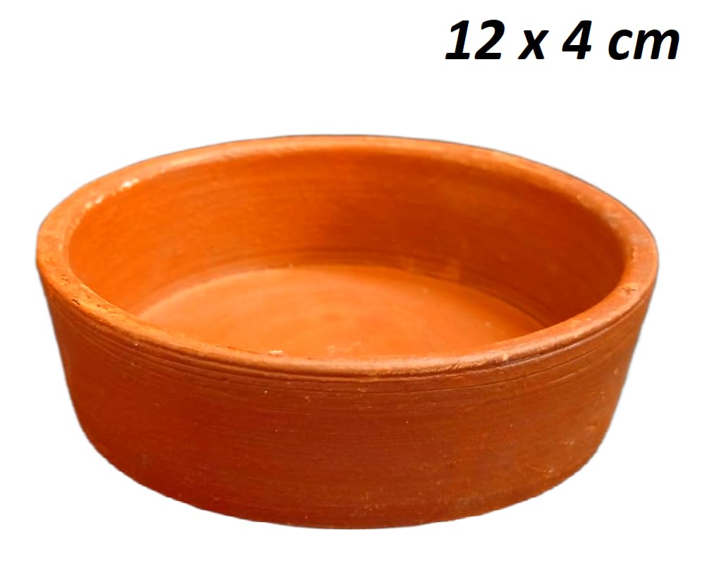 Image of ZENRISE Terracotta Bird Feeder, Water Tray, Bath tub for Birds in Balcony, Garden and cage - Brown, Clay, Small 12cm, Set of 2