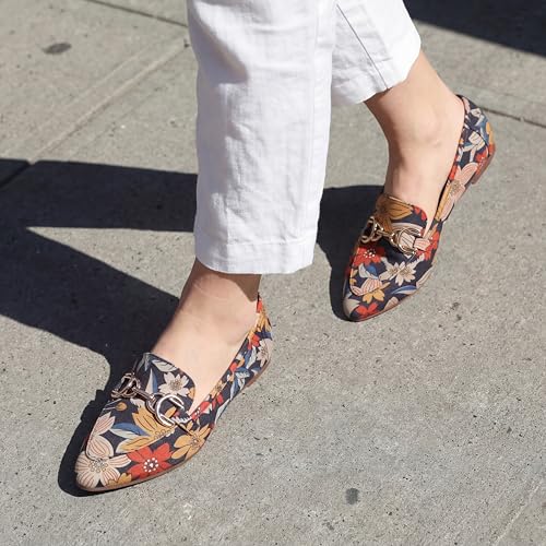 Image of Tilocow Metal Chain Loafers Flats for Women Pointed Toe Slip on Flats Dressy Casual Comfortable Work Business Shoes