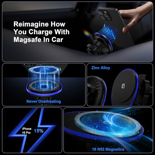 Image of Wireless Mag Car Mount Charger for Samsung Galaxy S26 Ultra S26 Plus S25 Ultra S24 FE S23 Plus S22 S21 S20, 15W Magnetic Auto Phone Charging Car Wireless Charger for Google 10 9A 8A 7 8 9 Pro Fold XL