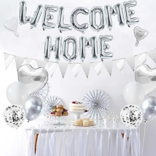 Image of TONIFUL 16 Inch Silver Welcome Home Foil Letter Balloon Banner Decor Kit