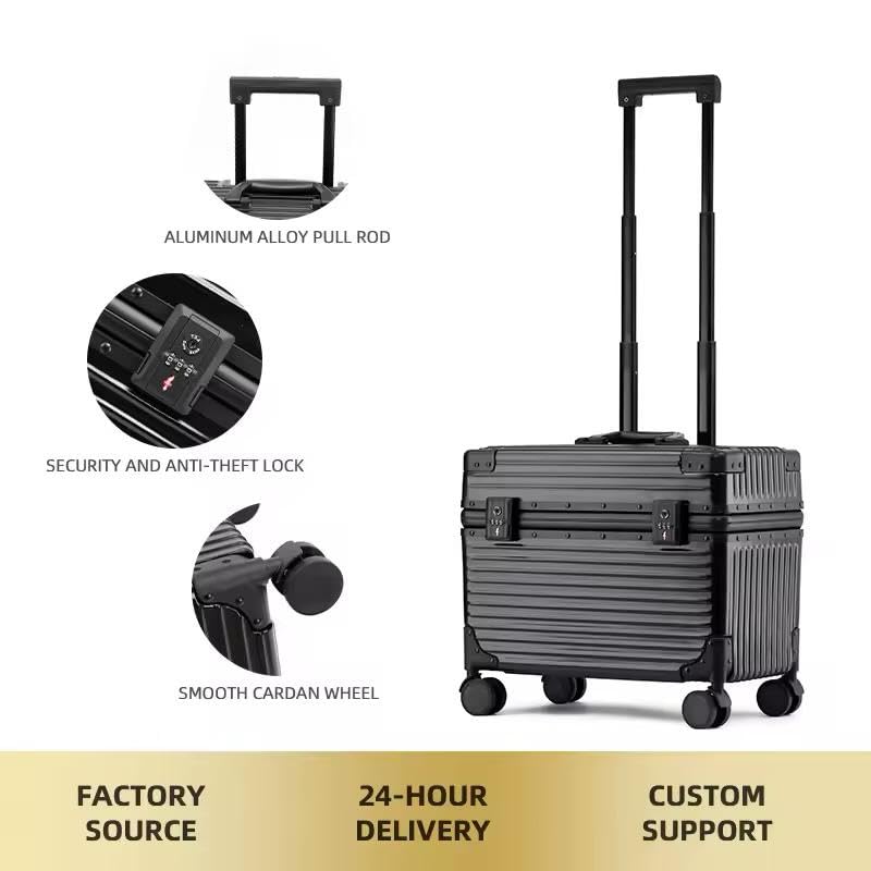 Professional Rolling Pilot Case, Aluminum Hard Shell, 360° Silent Wheels, Black4