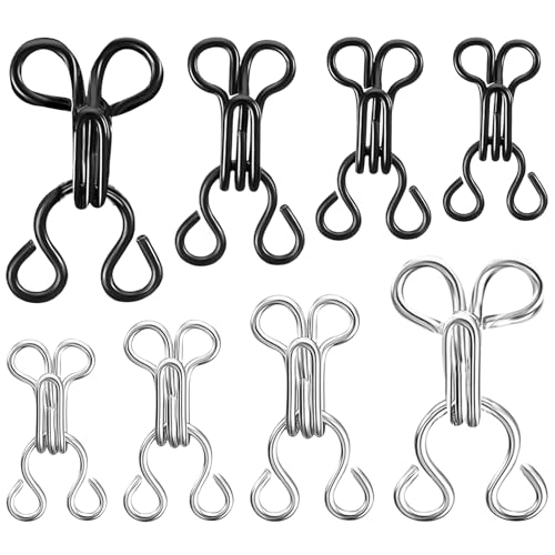 80 Pair Hook and Eye Sewing, 4 Size Bra Hooks Replacement & Hook and Eye Closures for Clothing, Bra Hooks for Bra Replacement Bra Hooks for Dress Trousers Skirt (12.5/14/17/22mm)