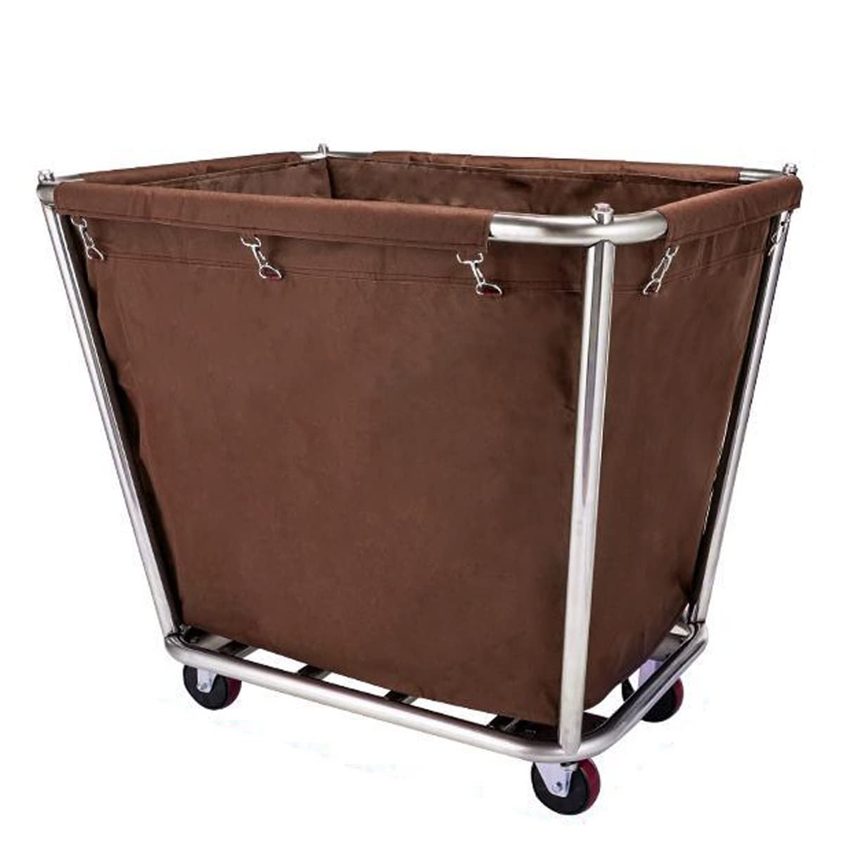 JYBNBBE Heavy Duty Commercial Laundry Cart with Wheels Brown Trolley for Hospitals & Hotels 4 Tubes Laundry BasketMobile Laundry Solution,Brown-4 Tubes