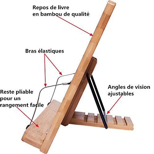 Rétro Porte-Livre Tablette Support Lecture/ Ipad/ Livre De Recette Ciselé Artistique Réglable 5 Degré Pupitre De Lecture En Bois De Bambou Lutrin De Musique Chevalet Book Holder