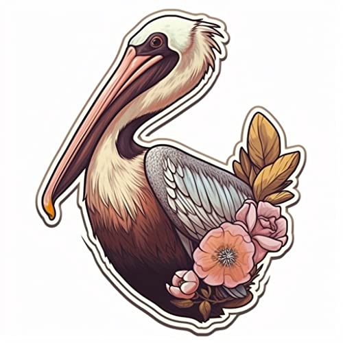 Image of Yoonek Graphics Louisiana Brown Pelican Bird Magnolia Flower Vinyl Decal Sticker for Car, Laptop, Tumbler, More. #008538-4 inch