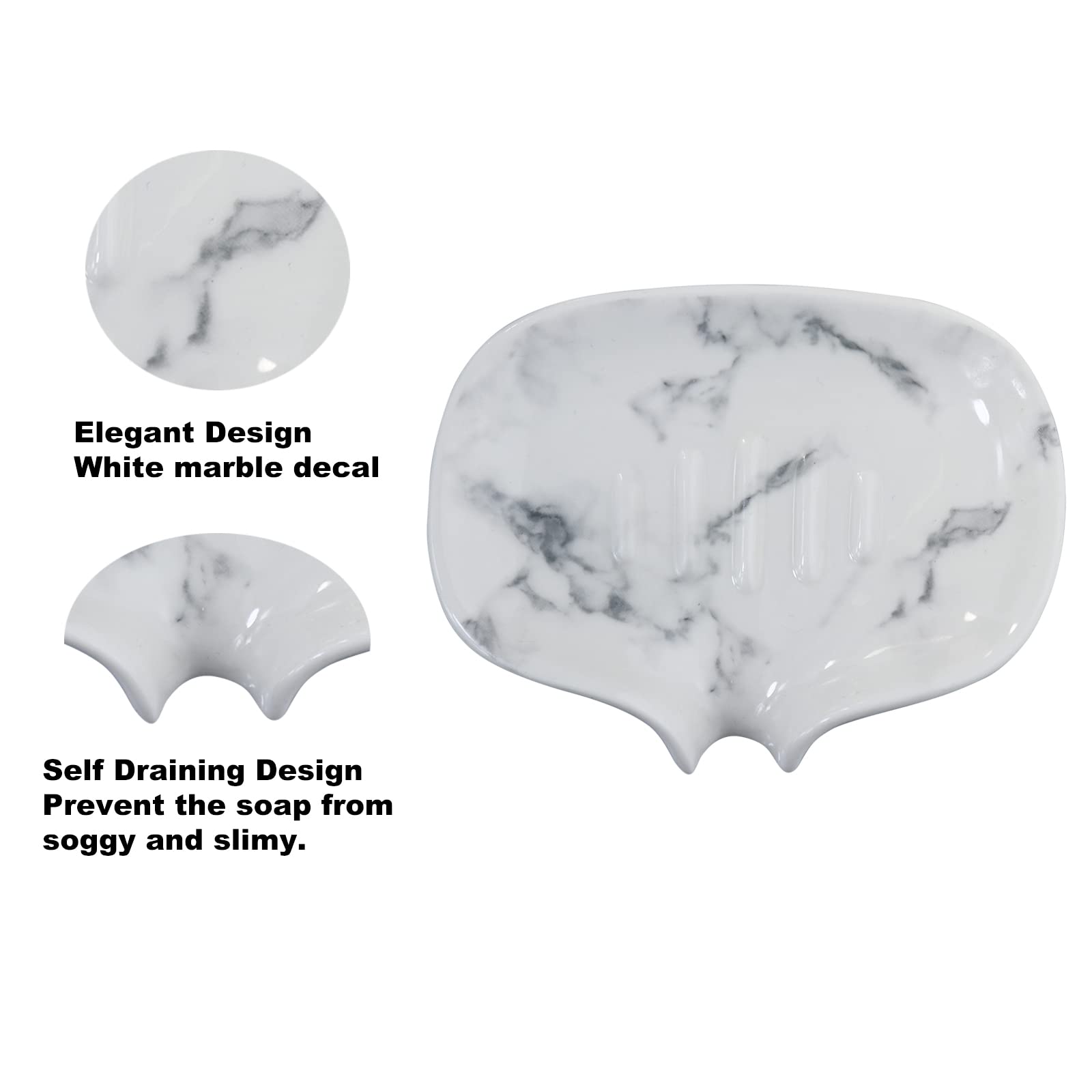 Jabonera de cerámica con textura de mármol, ranura autodrenante, jabonera autodrenante, jabonera portátil para ducha, baño, cocina, fregadero, encimera del hospital, hotel, restaurante.