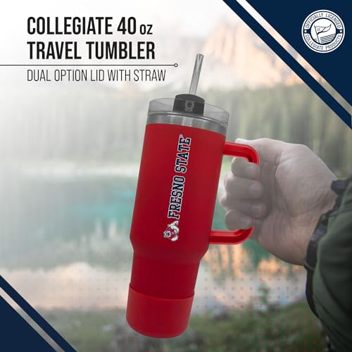 Image of Campus Colors College & University 40 oz Travel Tumbler With Handle - Dual Option Lid With Straw - Vacuum Insulated Stainless Steel (Fresno State Bulldogs - Red)