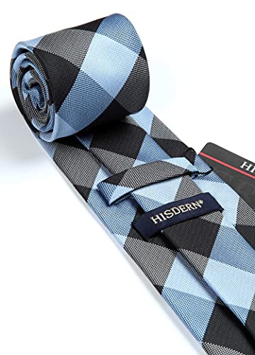 Image of HISDERN Mens Ties Plaid Tie and Pocket Square Set Classic Woven Formal Checkered Neckties & Handkerchief Wedding Party