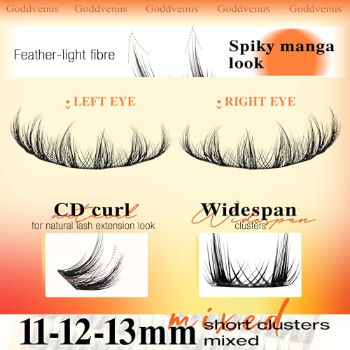 Image of Manga Lash Clusters Wispy Natural Cluster Eyelash Extensions with Widespan Design Anime Eyelash Clusters (11-13mm Mixed)