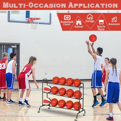 FHXZH-Basketball-Rack-Training-Stand-Tilt-Ball-Training-Equipment-Holder-Shooting-Rolling-Storage-Cart-with-Wheels-Sports-Outdoor-Volleyball-Soccer-Football-Garage-Organizer-Basketball-Accessories-Bas