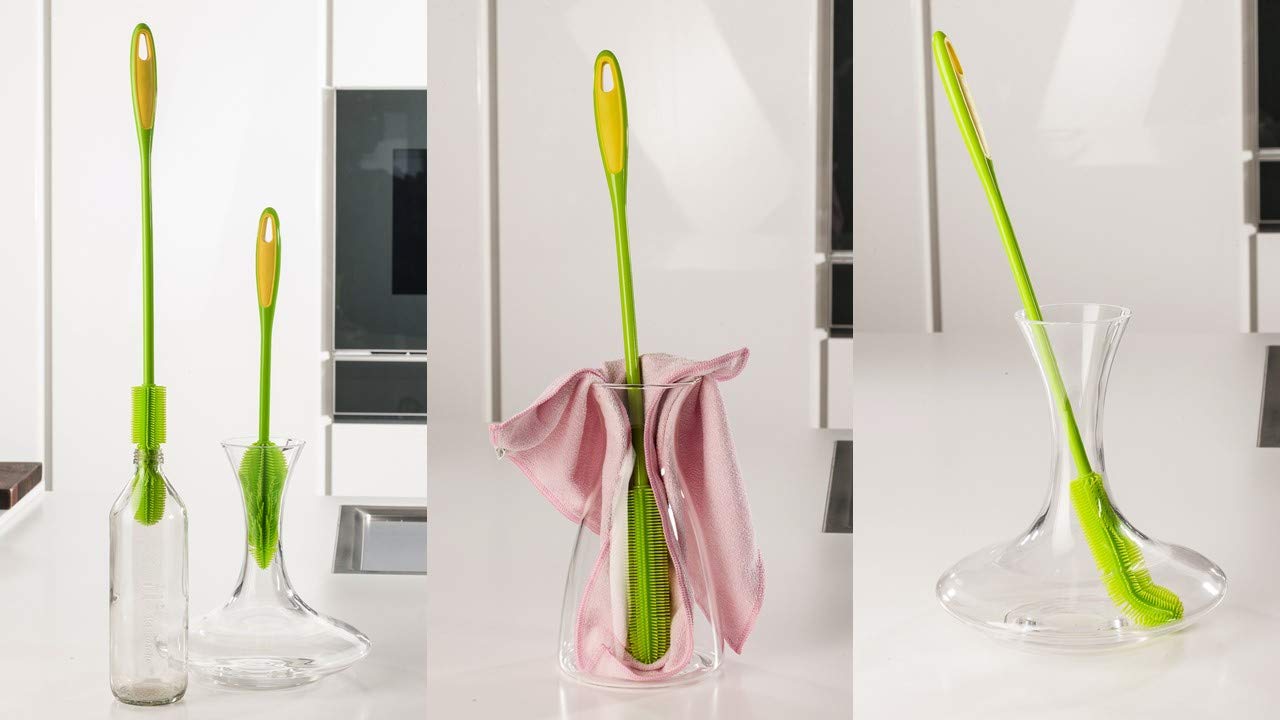 Kochblume Flaschenbürste 36cm & Flaschenbürste Slim & Silikon Spülbürste Rund 3er Set | Premium-Silikon | Hitzbeständig | Spülmaschinenfest | Für Trinkflaschen, Thermoskannen & Gläser | Farbe: blau