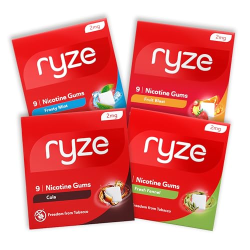 Image of RYZE Nicotine Gum Variety /Trial Pack, 36 Count - (4 Flavors*9 Gums each) | Frosty Mint, Cola, Fresh fennel, Fruit blast