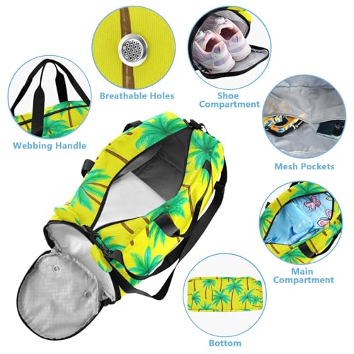 Coconut Palms Yellow Kids Travel Duffel Bag for Boys Girls Overnight Weekend Tote Bag with Shoes Compartment for Gym Sports Dance4