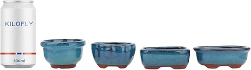Miniatura 8 de kilofly Happy Bonsai - Juego de 4 macetas esmaltadas con 4 pantallas de drenaje de malla suave