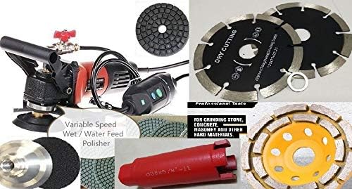 Wet Polisher 5" Diamond Polishing Pad Cutting Blade Grinding cup 11+1 Grinder 1 3/8" Diamond core bit hole saw for stone concrete granite masonry aggregate floor tile counter top terrazzo sander