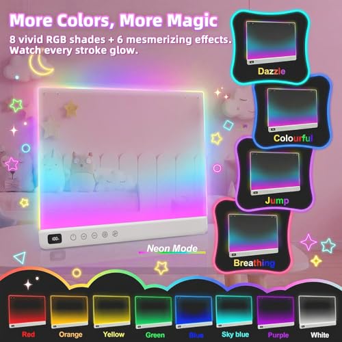 Image of Rechargeable LED Drawing Board for Kids,16 inch Large Glow Doodle LED Note Board with 13 Light Modes,Neon Light Up Drawing Tablet with Stand,Creative Birthday Gifts for Girls Boys Age 3-12 (White)