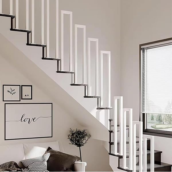 Hggdsac Handrails for Stairs, Industrial Stair Railing Handrail, Black Wrought Iron Banister Guardrail, Stair Railing Transitional Handrail, Handrails for Outdoor Steps, Right Angle, 115CM-L-White