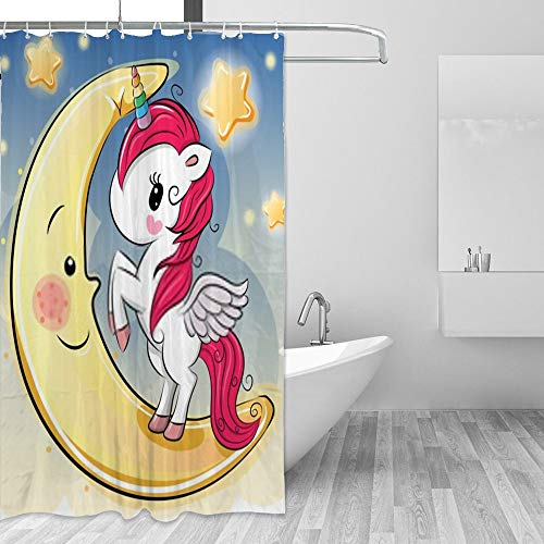 Rideau de douche licorne lune polyester imperméable avec 12 crochets