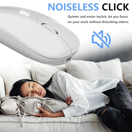Image of Rechargeable Wireless Mouse, 2.4G Slim Mute Silent Click Noiseless Optical Mouse with USB Receiver Compatible with Notebook, PC, Laptop, Computer, MacBook (White)