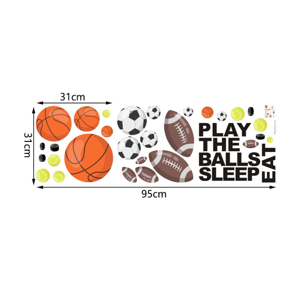 Adesivo Murale Sportivo a Palloni per Cameretta Ragazzo Ragazza Pvc | DIY Rimovibile, Motivo Cartoon Creativo e Adorabile, Decorazione per Parete