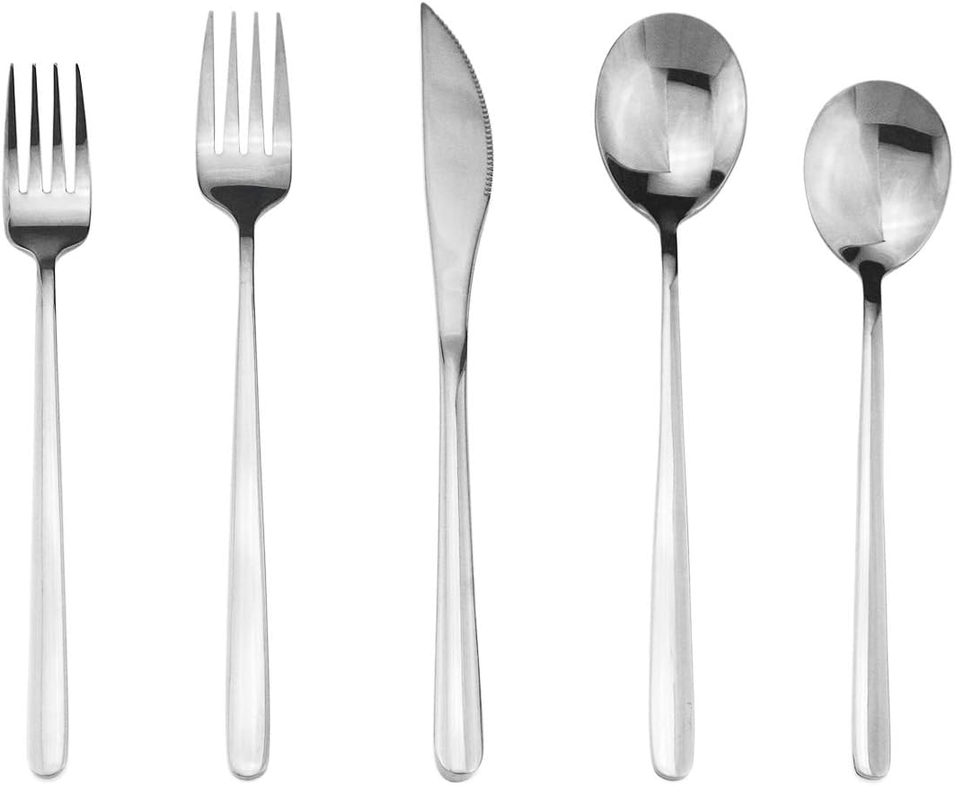 Silver Silverware Set,puzhler 20-Piece 304 Stainless Steel Flatware Cutlery Set for 4,Mirror Polished Silver Tableware Set Ideal for Home Kitchen Hotel Restaurant,Includes Forks Spoons Knives