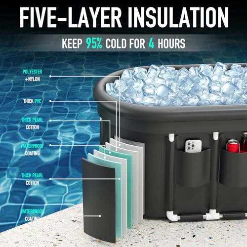 Upgraded 148 Gal XXL Oval Ice Bath Tub with Cover & Air Ring & Cup Holder Pocket, Portable Cold Plunge Tub for Athletes Cold Water Therapy and Recovery